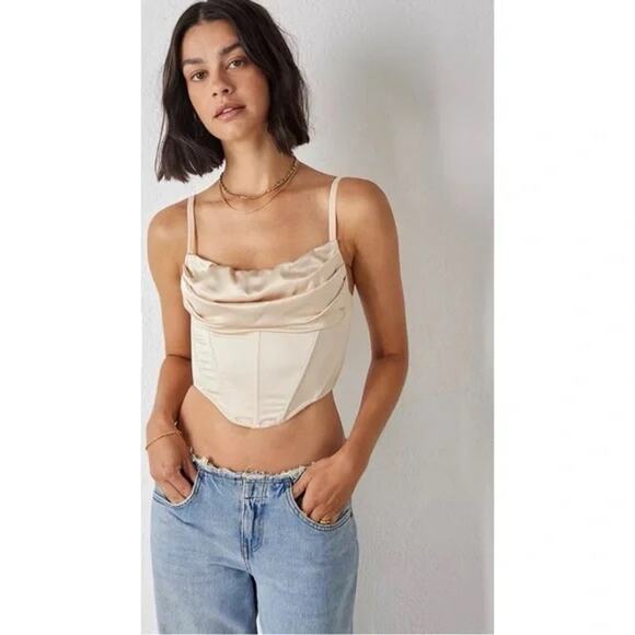 NWT Urban Outfitters Lexi Satin Cowl Corset Crop Top Cream Small Date Old Money - Picture 1 of 6